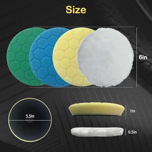 5 Pack 6 Inch Polishing Pads Heavy Duty Orbital Polishing Pads for Painted Surfaces Hook and Loop Foam Buffer Pad Set, Fits 5.5" Backing Plate