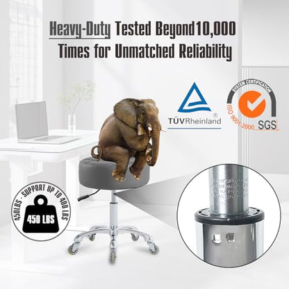Ainilaily Rolling Stool with Wheels Adjustable Height, Roller Stool for Massage Medical Tattoo Spa Heavy Duty Swivel Desk (Super Thick Cushion, Grey) - color: Grey