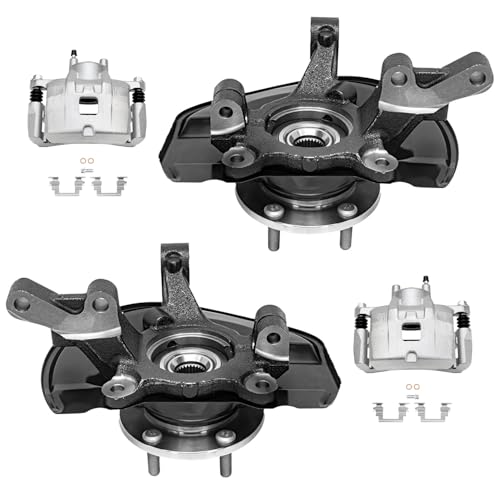 Detroit Axle - Front Steering Knuckles & Wheel Hub Bearings + Brake Calipers w/Bracket Kit Replacement for Jeep Patriot Compass Dodge Caliber - size: 4BU48612/Kit