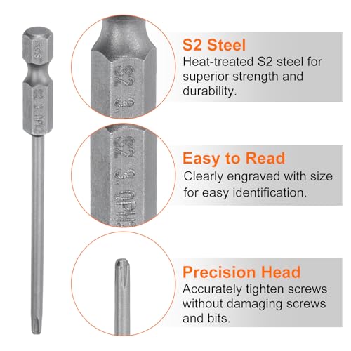 HARFINGTON 5pcs #2 Phillips Screwdriver Bit PH2 1/4" Hex Shank 3.15" (80mm) Long Magnetic S2 Steel Industrial Grade Screw Driver Bit Cross Head Electric Drill Bits 0.118" (3mm) Rod - size: PH2 x 80mm x 3mm