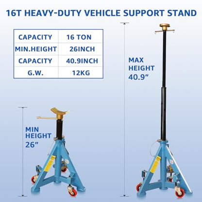 HKTE 16 Ton Heavy Duty Jack Stand with Wheels & Patented Handle, Dual Interchangeable Tops, 35,000 lbs Capacity, Adjustable Height (26"-40.9") for Trucks, Pickups, SUVs, Farm Vehicles, Auto Repair - color: JACK STANDS 35000LB
