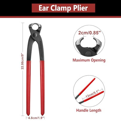 9 Inch Ear Clamp Pliers, Pinch Clamp Tool with Carbon Steel, Crimp Pliers for Automotive, Home Appliance Line, Plumbing and Industrial Use - size: 228.6 mm, style: Plier