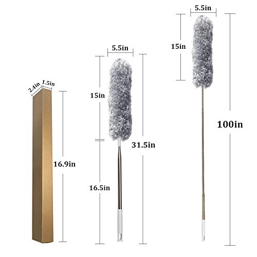 DELUX Microfiber Feather Duster Extendable Duster with 100 inches Extra Long Pole, Bendable Head & Long Handle Dusters for Cleaning Ceiling Fan, High Ceiling, Blinds, Furniture & Cars Gray - color: Gray