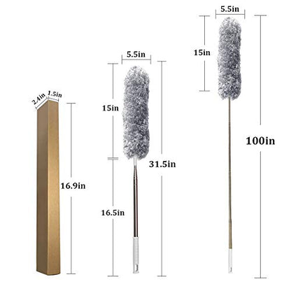 DELUX Microfiber Feather Duster Extendable Duster with 100 inches Extra Long Pole, Bendable Head & Long Handle Dusters for Cleaning Ceiling Fan, High Ceiling, Blinds, Furniture & Cars Gray - color: Gray