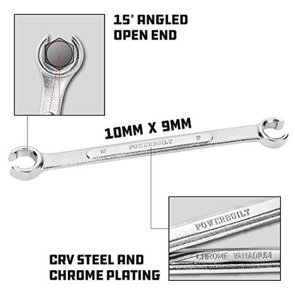 Powerbuilt 9 MM x 10 MM Metric Flare Nut Wrench, 6 Point Double Open Ends, For hose and brass fittings, For Brake Line Wrench, Chrome-Vanadium made - 644036 - style: 9mm x 10mm