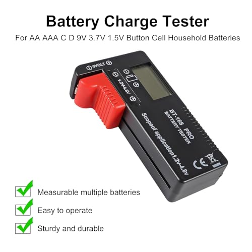 Universal Battery Tester LCD Digital Battery Checker for AA AAA 9V 1.5V 3.7V 1.2-4.8V Batteries, Household Battery Life Level Monitor Power Meter - color: BT-168 PRO