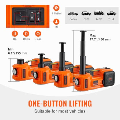 VEVOR Electric Car Jack 5 Ton with Electric Impact Wrench & Inflator Pump | 12V 11023 lbs Hydraulic Floor Jack, Portable Tire Changing Kit, with LED Light, for SUV Sedan Truck, Garage Repair Tool