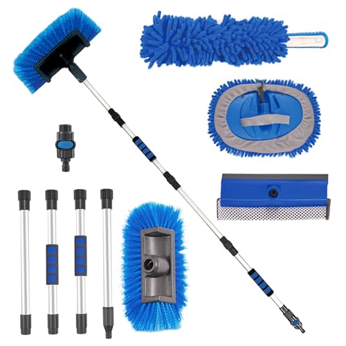 72" Car Wash Brush with Long Handle, On/Off Switch for Car RV Truck Boat Washing Brush, Complete Cleaning Kit with Car Wash Mop Windshield Squeegee Multifunctional Wash Brush - style: 72" Car Wash Brush Set