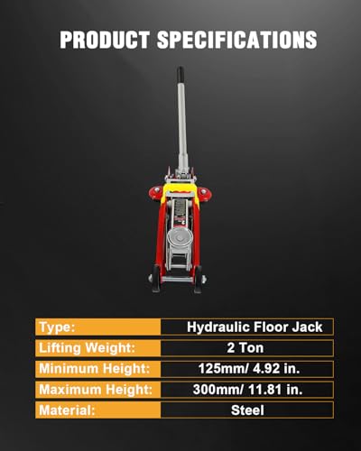 OCPTY Low Profile Floor Jack 2 Ton (4400 lbs), Heavy Duty Iron Hydraulic Racing Floor Jack, Hydraulic Car Jack, Single Piston Quick Lift Pump, 4.92"-11.81" Height Lifting Range (red)