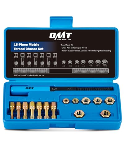 Metric Thread Chaser Set, 15-Piece Rethreading Tool Kit for M6 M8 M10 M12 | Master 15-Pc Restorer Set Includes 7 Taps, 7 Dies, and 1 Thread File. Durable Coated Steel. Hex Shape. Storage Case Incl - size: Metric