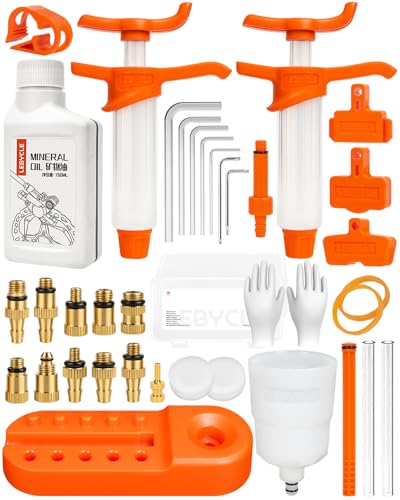 Brake Bleed Kit for Shimano, TEKTRO, TRP Hydraulic Disc Brakes, Bike Brake Bleed Kit with 150ml Mineral Oil, 10 Brass Connectors, Visual Oil Cup & Storage Base - size: For Shimano with 150ml Mineral Oil