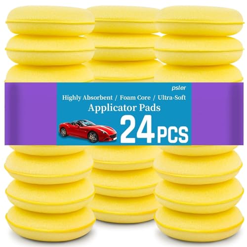 PSLER 24PCS Car Wax Applicator Pad - 4 Inch Foam Applicator Pads | High Density Foam Pads for Detailing, Tire Shine, Waxing, Polishing, Ultra Soft Reusable Sponges, Scratch Repair & Wheel Dres - size: 10CM-24PCS