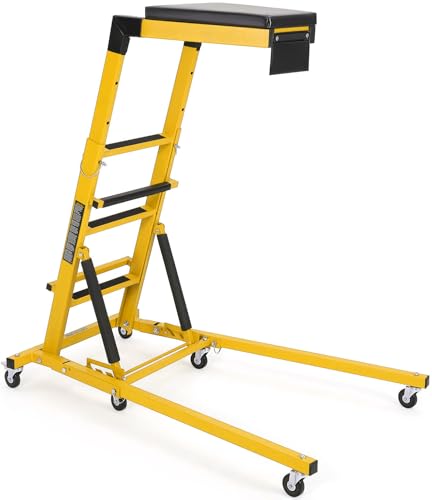 DEXSO Topside Automotive Engine Creeper - 400LBS Capacity, Adjustable Height 48"-66", Foldable Design with 6 Swivel Casters, Thickened Cushion & Tool Pouch (Yellow) - color: Yellow