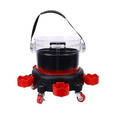 Car Wash Bucket, 15L Leakproof Rolling Bucket with Filter Lid and 5 Casters for Car Detailing and Washing