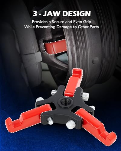 OMT Harmonic Balancer Puller Kit for Removing Harmonic Dampers & Balancers | Adjustable 3-Jaw Puller Pulley Puller Set Compatible with Chevy GM Chrysler Cadillac Ford, Red - color: red