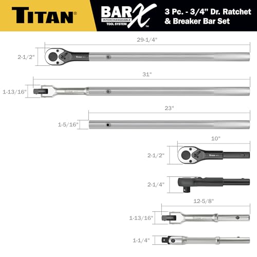 Titan Bar-X 64143 3-Piece 3/4-Inch Drive Interchangeable Ratchet and Breaker Bar Set