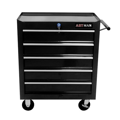 5-Drawer Tool Cart on Wheels, Drawers Rolling Tool Chest with Key Lock, Mobile Trolley Organizer Tools Box with Locking Wheels & Ball Bearing Drawers for Garage,Repair Shop,Warehouse (Black) - color: Black, size: 5 Drawers ②