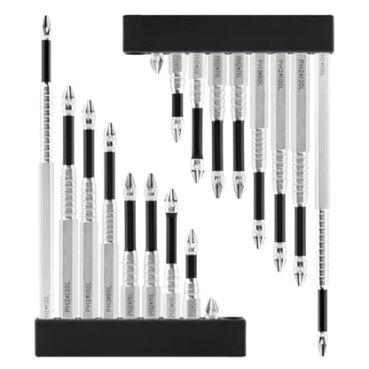 PH2 Magnetic Screwdriver Bit Set, 18 Pack Impact Rated Alloy Steel Non Slip Bits, 1/4 Inch Hex Shank, Strong Magnet Tip, 9 Lengths 25-150 mm (2 Each)