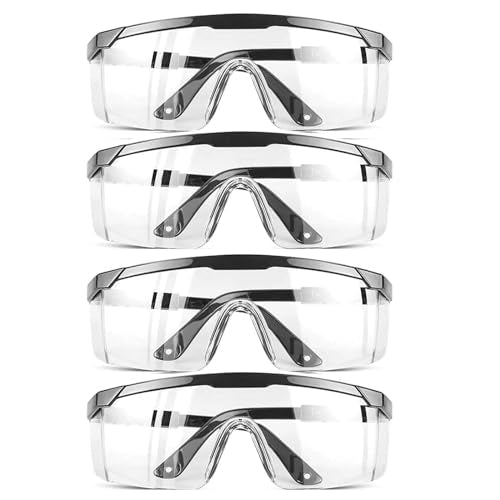 Safety GlassesClear Anti-Fog Goggles Over-Spec Glasses Protective Eye Wear Industrial Approved Wide-Vision（4 PACK）