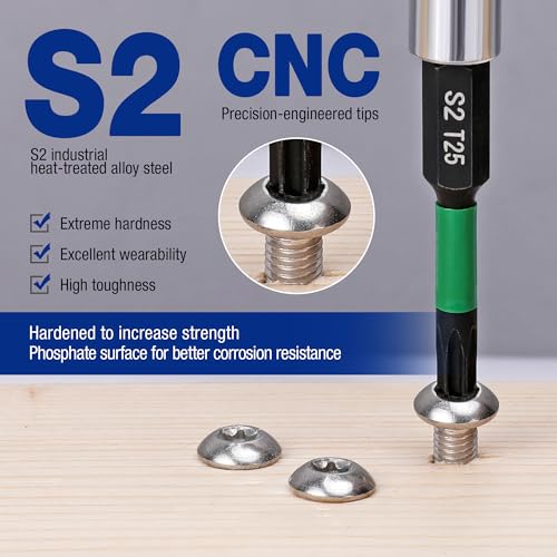WORKPRO 12PCS 2" T25 Torx Magnetic Impact Screwdriver Bit Set | CNC Machined S2 Steel Tips with Magnetism, 1/4" Hex Shank Star Driver Bit, Long Impact Screwdriving Bits with Storage Box - size: 2 in