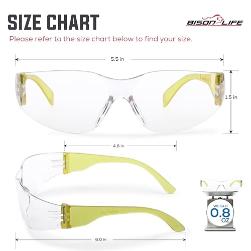 BISON LIFE Clear Safety Glasses – ANSI Z87.1 Certified Scratch & Impact Resistant Eye Protection Goggles for Men & Women - color: Clear/Yellow