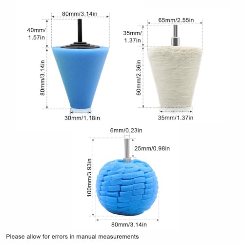 6PCS Polishing Cone, Car Wheel Hub Drill Buffing Polishing Kits, 2 Sponge Balls + 4 Sponge Cones, for Car Care, Chrome, Rims, Metal and Glass