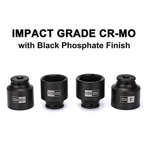 Mayouko 4PCS 1/2" Drive SAE Spindle Axle Nut Impact Socket Set, 1-13/16, 1-7/8, 1-15/16, 2 Inch, 6 Point, CR-MO, Standard - size: 4PCS:1-13/16" - 2"(Standard)