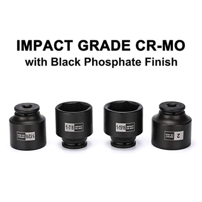 Mayouko 4PCS 1/2" Drive SAE Spindle Axle Nut Impact Socket Set, 1-13/16, 1-7/8, 1-15/16, 2 Inch, 6 Point, CR-MO, Standard - size: 4PCS:1-13/16" - 2"(Standard)