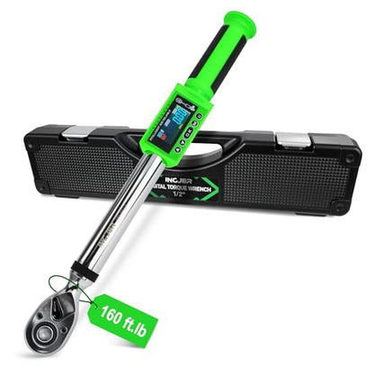 Electronic torque wrench, 1/2 Digital Torque Wrench 8-160FT-LB | 10-220N.M, Torque Range Accurate to 2%, Torque Wrench with Buzzer and LED Flash Notification for Bike/Motorcycle/Auto Repair