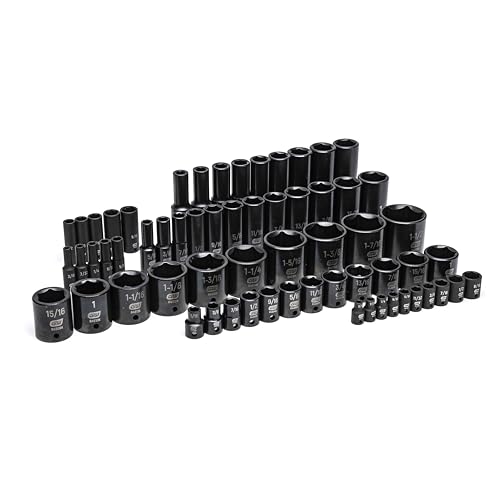 GEARWRENCH 63 Piece 1/4”, 3/8”, 1/2” Drive 6 Point SAE Impact Socket Set in Foam Storage Tray - GWMSISKSAE - size: One Size, style: Impact Sockets