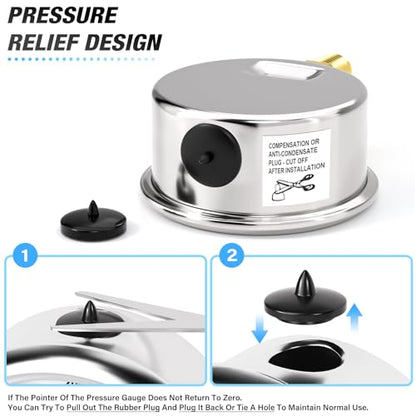 MEANLIN MEASURE 0~200Psi Stainless Steel 1/8" NPT 1.5" FACE DIAL, Glycerin Filled Pressure Gauge, Liquid Filled, Water Oil Air, Lower Mount, with 1/4" NPT and 3/8" NPT Hex Bushing - size: 0-200Psi