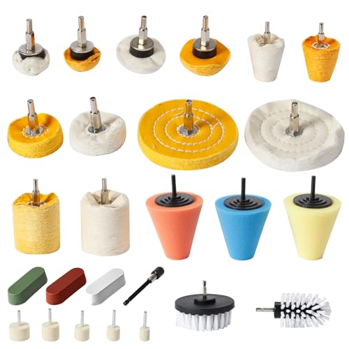 26pcs Buffing Wheel Kit for Drill – Different Size and Density Polishing Buffing Wheels – Perfect for Car Detailing, Jewelry, DIY Buffing & Finishing– 1/4" Shank Fits Most Drills - size: 26PCS