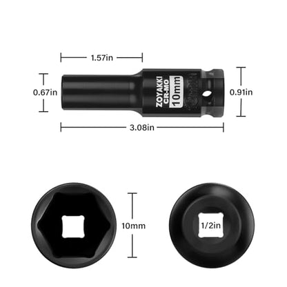 1/2" Drive 10mm Deep 6 Pt CR-MO Metric Impact Socket for Axle Nuts - size: 10mm, style: 1/2" Drive Deep