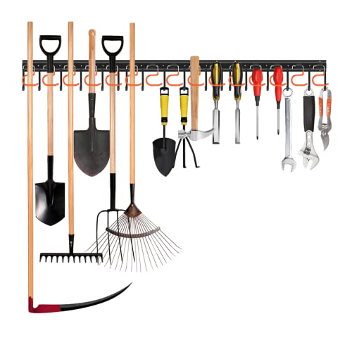 TVKB 51'' All Metal Garden Tool Organizer Adjustable Garage Tool Organizer Wall Mount Garage Organizers and Storage with Heavy Duty Hooks Tool Hangers for Garage Wall, Shed, Garden - size: 51inch(17"x3pack)