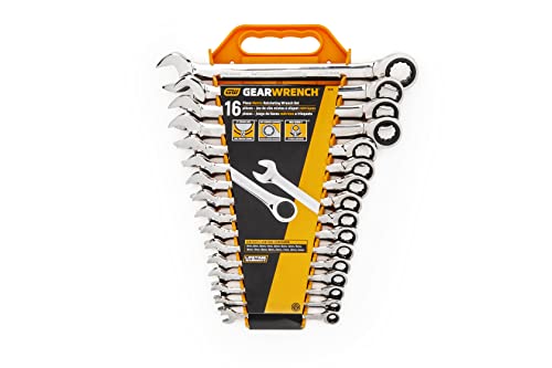 GEARWRENCH 16 Piece Ratcheting Combination Wrench Set with Tray | Metric | 9416 (Pack of 5) - size: Medium (Pack of 5), style: 16 Piece Metric