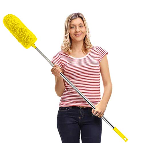DELUX Microfiber Feather Duster Extendable Cobweb Duster with 100 inches Extra Long Pole, Bendable Head & Scratch-Resistant Hat for Cleaning Ceiling Fan, High Ceiling, Blinds, Furniture & Cars - color: Yellow
