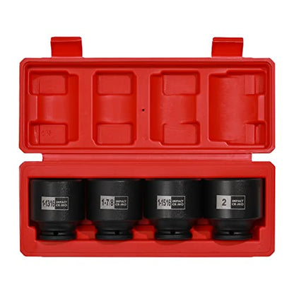 Mayouko 4PCS 1/2" Drive SAE Spindle Axle Nut Impact Socket Set, 1-13/16, 1-7/8, 1-15/16, 2 Inch, 6 Point, CR-MO, Standard - size: 4PCS:1-13/16" - 2"(Standard)