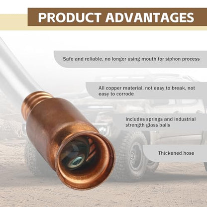 NTNEV 3/4" Car Safety Siphon Hose, Fit for Gasoline/Fuel/Water Transfer, Car Universal Transparent PVC Tube Manual Pump, Universal for Most Car Accessories (Copper Valve 6FT)