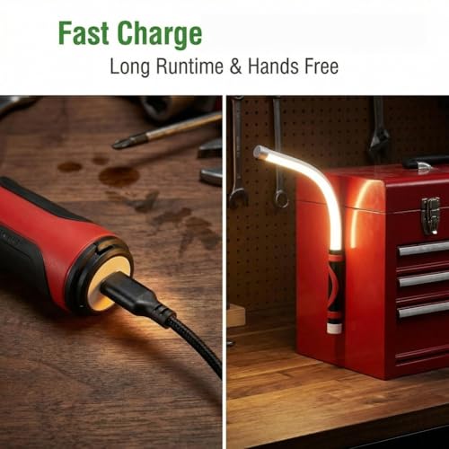 30" Flexible LED Light Stick, Rechargeable Bendable Mechanic Work Flashlight, 1200 Lumens Snake Light with 360°Flexible Neck, for Automotive Shop Car Repair, Garage & Hard-to-reach Areas