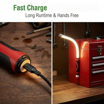 30" Flexible LED Light Stick, Rechargeable Bendable Mechanic Work Flashlight, 1200 Lumens Snake Light with 360°Flexible Neck, for Automotive Shop Car Repair, Garage & Hard-to-reach Areas