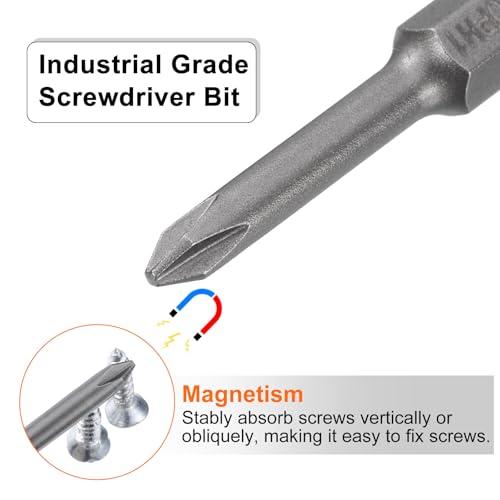 HARFINGTON 5pcs #1 Phillips Screwdriver Bit PH1 1/4" Hex Shank 2" (50mm) Long Magnetic S2 Steel Industrial Grade Screw Driver Bit Cross Head Electric Drill Bits 0.157" (4mm) Rod - size: PH1 x 50mm x 4mm