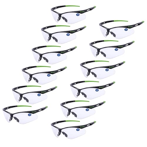 ProtectX Classic Safety Glasses, Anti-Fog Scratch Resistant Lenses, Protective Eyewear for Work, Indoor/Outdoor, ANSI Z87.1 - color: Evergreen Bifocal Reading 2.0 - 12 Pack