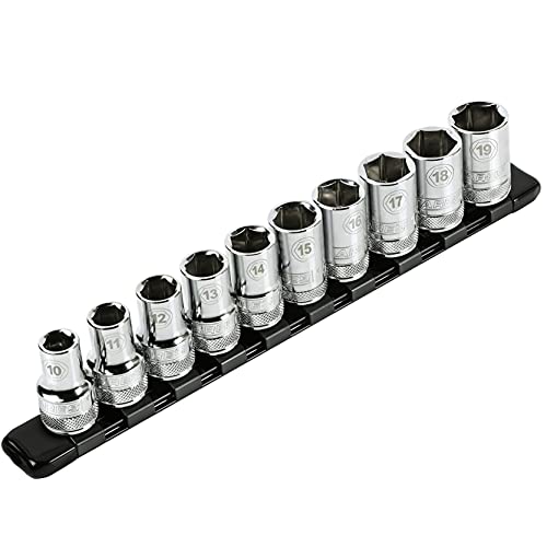ARES 70344 1/2-In Socket Rail 9.84-In | Part No. 70344; Store up to 10 Sockets and Keep Your Tool Box Organized - color: Black, size: 1/2" Drive 9.84" Aluminum Socket Rail