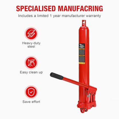 Big RED AQD8DR Hydraulic Long Ram Jack 8 Ton Heavy Duty Engine Hoist Cylinder with Double Piston Pump & Clevis Base- Professional Hydraulic Ram Cylinder for Garage Repair, Auto Shop, Farm Equipment - style: 8 TON/DOUBLE PUMP/New VERSION