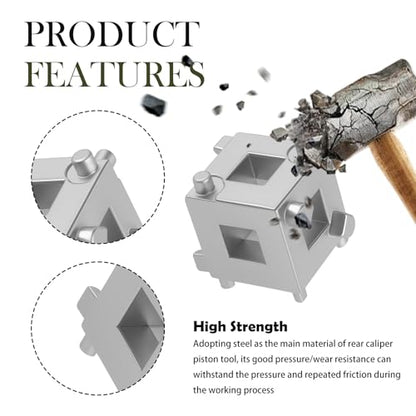 Car Cube Brake Caliper Compression Tool with 3/8" Square Drive Hole,6 Sides Brake Piston Tool for Adjusting Pistons,Steel Car Accessories Rear Brakes Caliper Tools for Disc Brakes