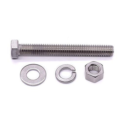 (4 Sets) M12-1.75 x 65mm Hex Bolt Kit, 304 Stainless Steel (18-8), Includes Hexagon Head Screws and Nuts, Flat & Lock Washers, Full Coarse Thread, for Machinery, Automotive, DIY - size: M12 x 65mm