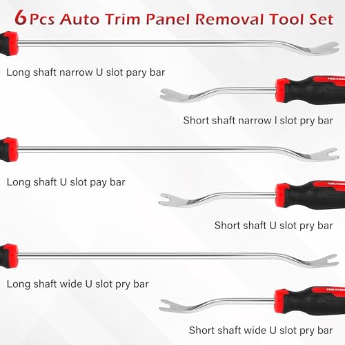 TOOLEAGUE 6Pcs Heavy Duty Trim Removal Tool Set | Upholstery Trim Panel Removal Tool ,Fastener Remover Kit for Car Vehicle - size: 3Pcs Short,3Pcs Long