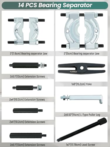 14pcs Bearing Removal Puller Kit 5 Ton Capacity Pinion Wheel Bearing Separator Tool with 2" / 5cm and 3" / 7.5cm Jaws Wheel Hub Axle Puller Set