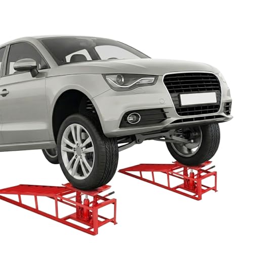 2Pcs Metal Hydraulic Auto Repair Ramps, 5 Ton Capacity Vehicle Service Ramps for Cars, Trucks & Routine Tire Replacement