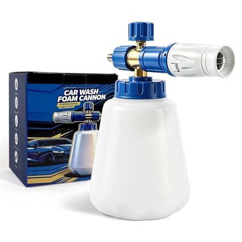 ESP 1L Car Wash Foam Cannon, HDPE Bottle, Silicone Straw with Filter, Stable Foam Output, Stainless Steel Quick Connect for Car, Bike, Boat & Outdoor Cleaning - color: Blue&White